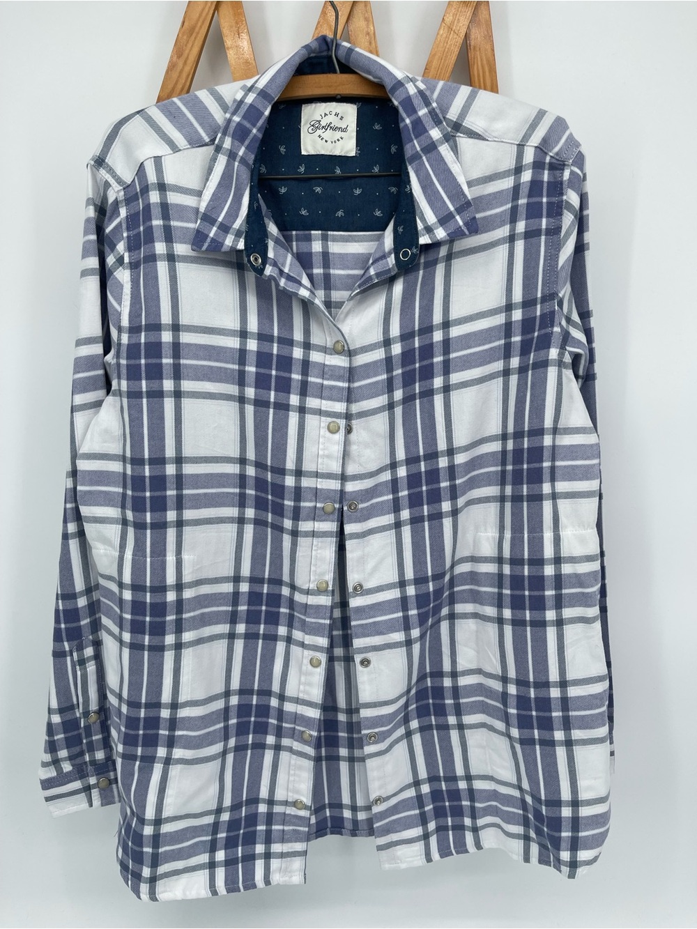 JACHS Girlfriend Blue and White Plaid Button-Down Shirt with Pockets!